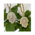 18K Gold Plated Jewelry Bling Bling Zirconia Diamond Hiphop Hamsa Hand Initial Layering Necklace Bulk