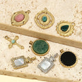 Beimai OEM Charms For Jewelry Making French Cross Natural Stone Gold Plated Stainless Steel DIY Pendant Jewelry Accessories