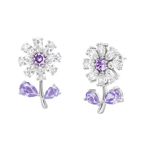 Super Flash Copper Alloy High Carbon Zircon Small Daisy Stud Earrings Claw Setting Trendy Huggie Platinum Plated Anniversary