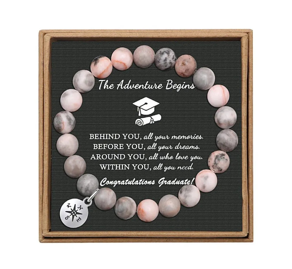 1PC/Card Healing Crystal Graduation Bracelets Natural Stone Compass Bracelet Goodbye Gifts Friends Gift