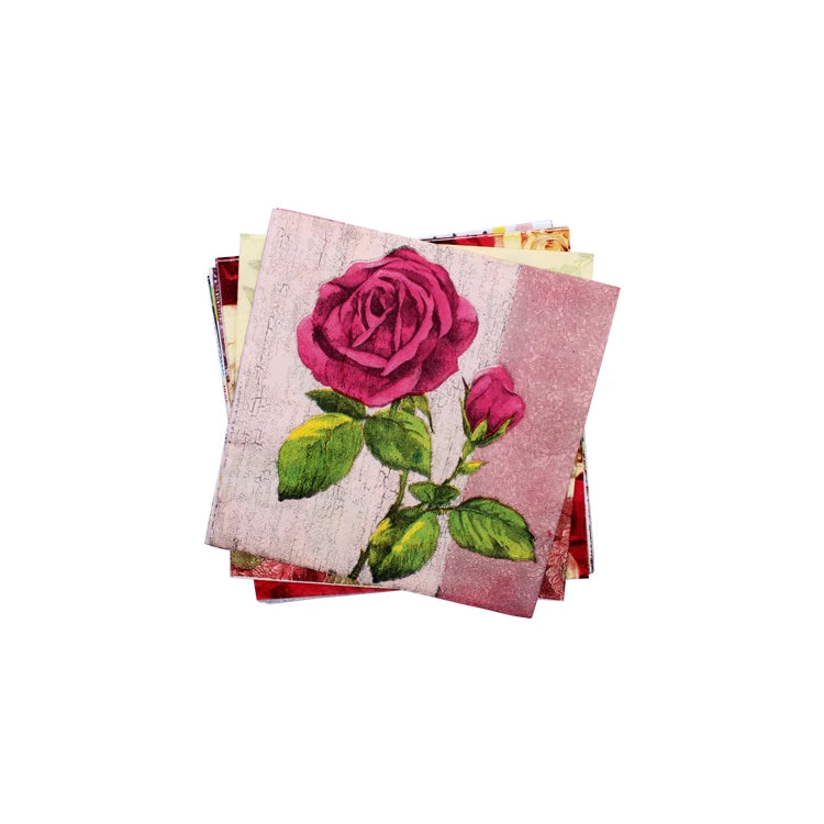 Red Rose Floral Square Serviette Custom Paper Napkins Printing Flower Pattern Paper Napkins for Hotel Restaurant Party