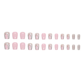 24PCS/Box Custom Logo Pink Silver Glitter Fake Nails Full Cover Luxury Square Press on Nails