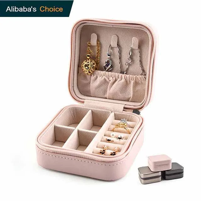 2024 Lowest Price Hot Sale Multi-function Small Pink PU Leather Jewelry Gift Box Rings Earrings Necklace Accessories Travel Case