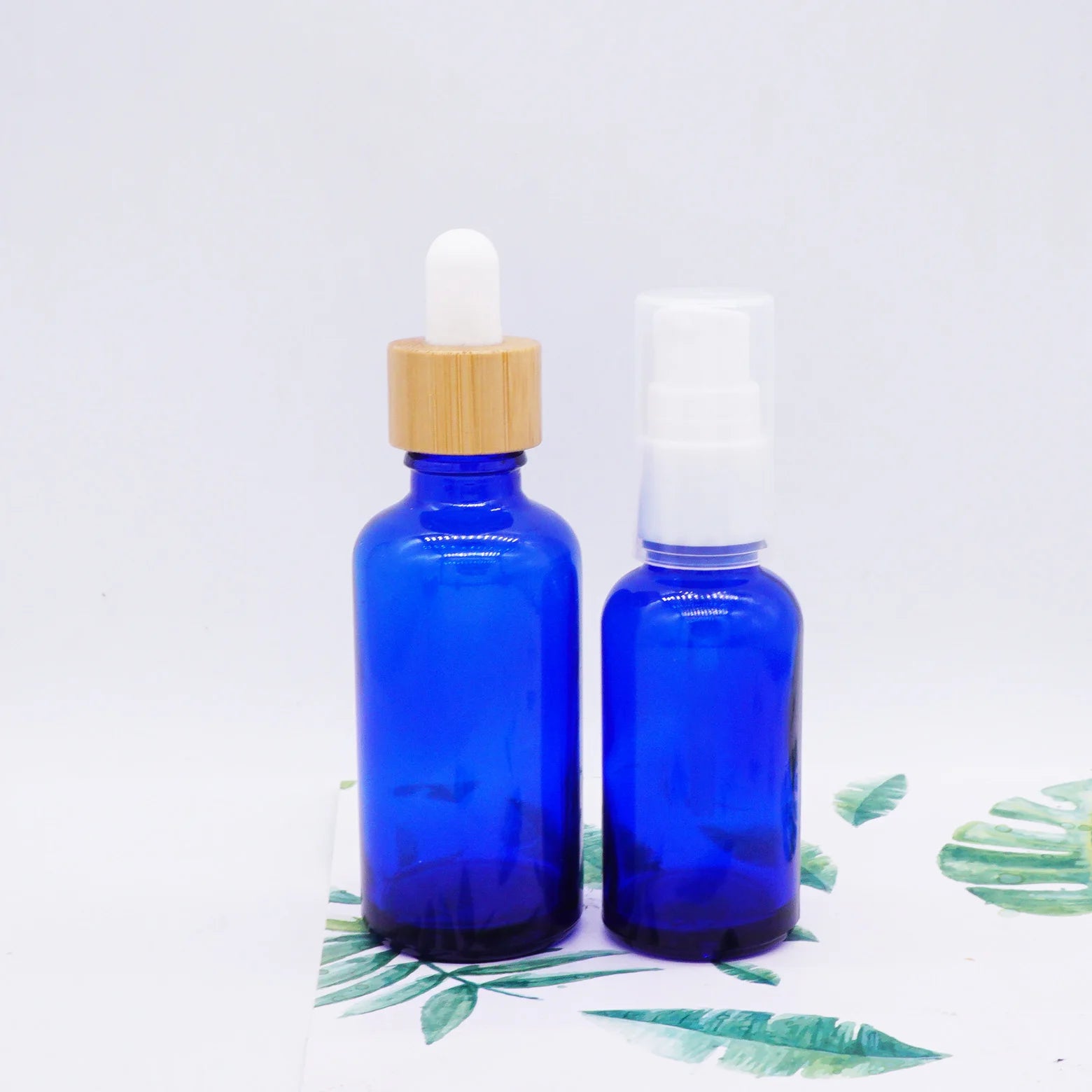 1oz Cobalt Blue 30ml  glass Eye Dropper Bottles with Bamboo Dropper Cap
