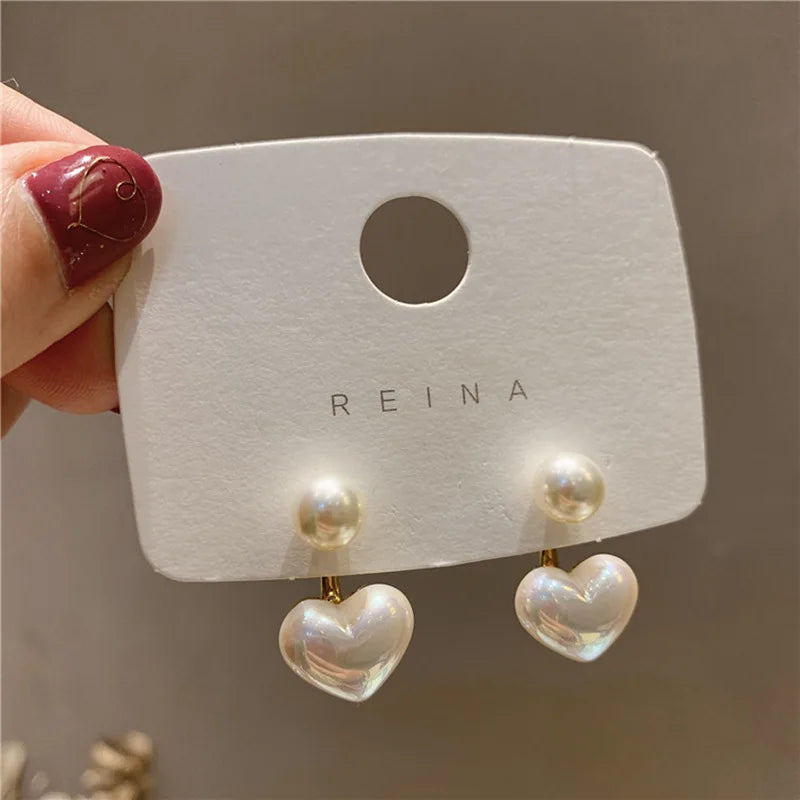 Fashion Mini S925 Silver Needle Love Heart Pearl Drop Earrings White Pearl Heart Stud Earrings for Girls