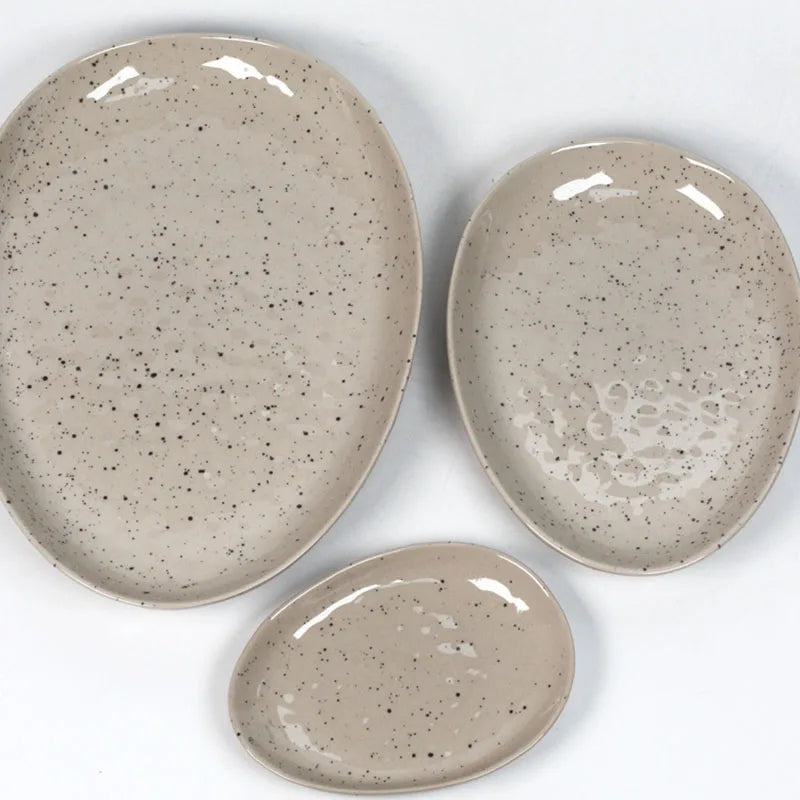 Creative Sesame Dots Fruit Dessert Cake Plate Simple Oval Ceramic Plate