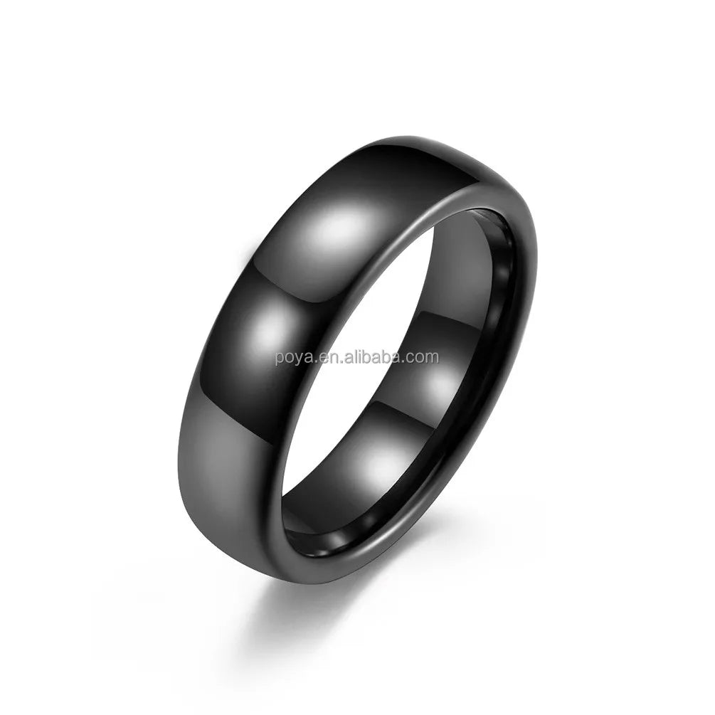 POYA 4MM Dome Edges Black Simple Style Couples Wedding Band Ceramic Ring
