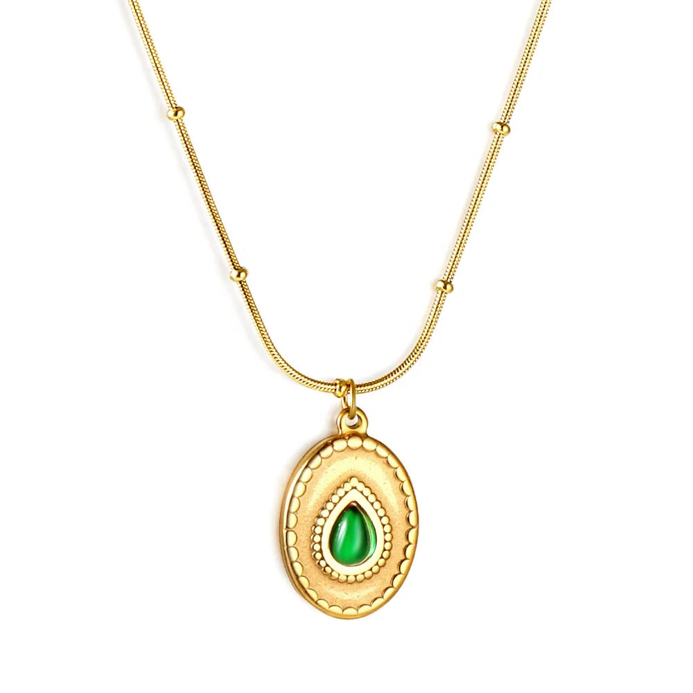 OEM Wholesale Fashion Water Drop Zircon Stainless Steel Necklace for Women 18K Gold Plated Jewelry Necklace Oval Pendant Jewelry