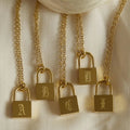 Dreamshow Tarnish Free Stainless Steel Gold Plated Retro Letter Lock Initial Necklace Jewelry