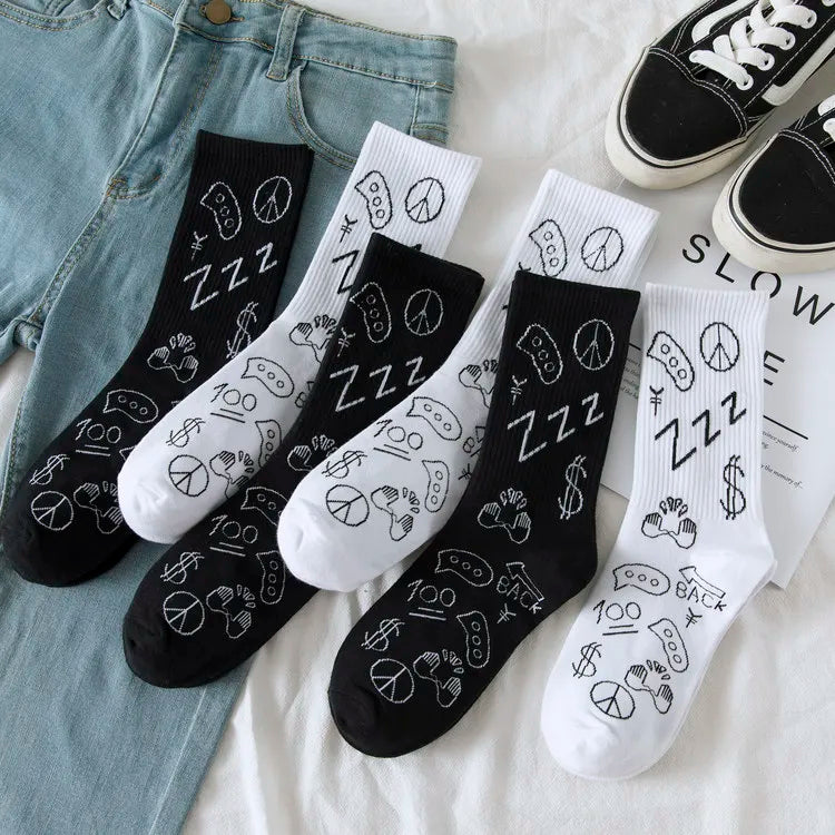 Wholesale Japanese New Cartoons Fashion Socks Colorful Patterns Letter Animals Cute Cartoons Funny Unisex Tube Socks