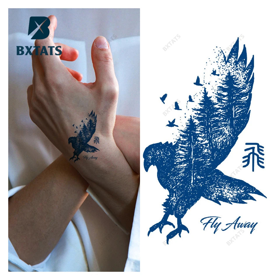 BXTAT GZ223to228 Semi-Permanent Blue Genipa Juice Tattoos Paper Geometric Wolf Shark Stars Moon Lady Flower Designs