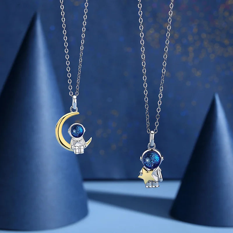 925 Sterling Silver 18K Gold Plated Couple Necklace Astronaut Pendant Men Necklace Fashion Jewelry Necklaces for Women Wholesale