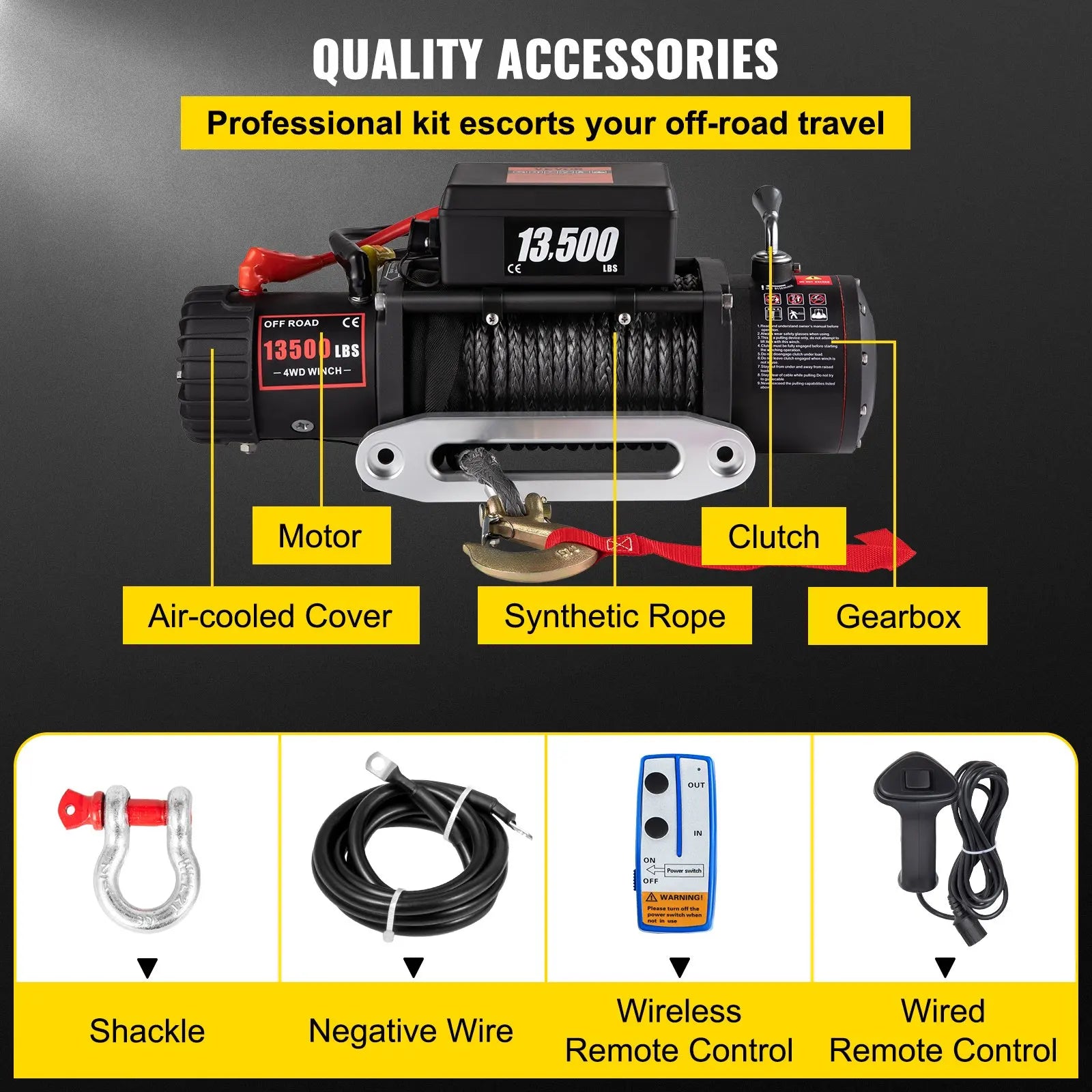 Germany Poland Czech Warehouse VEVOR Electric Winch 13500 lbs Load Capacity 12V DC Truck Winch with Synthetic Rope