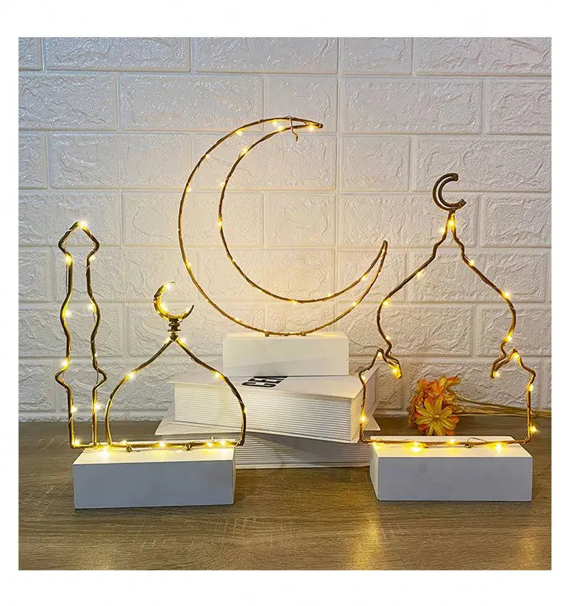 Eid Mubarak Wrought Iron Lamp Ornaments Party Ramadan Eid Wrought Iron Led Wind Crafts Muslim Islam Party Decoration Ornament