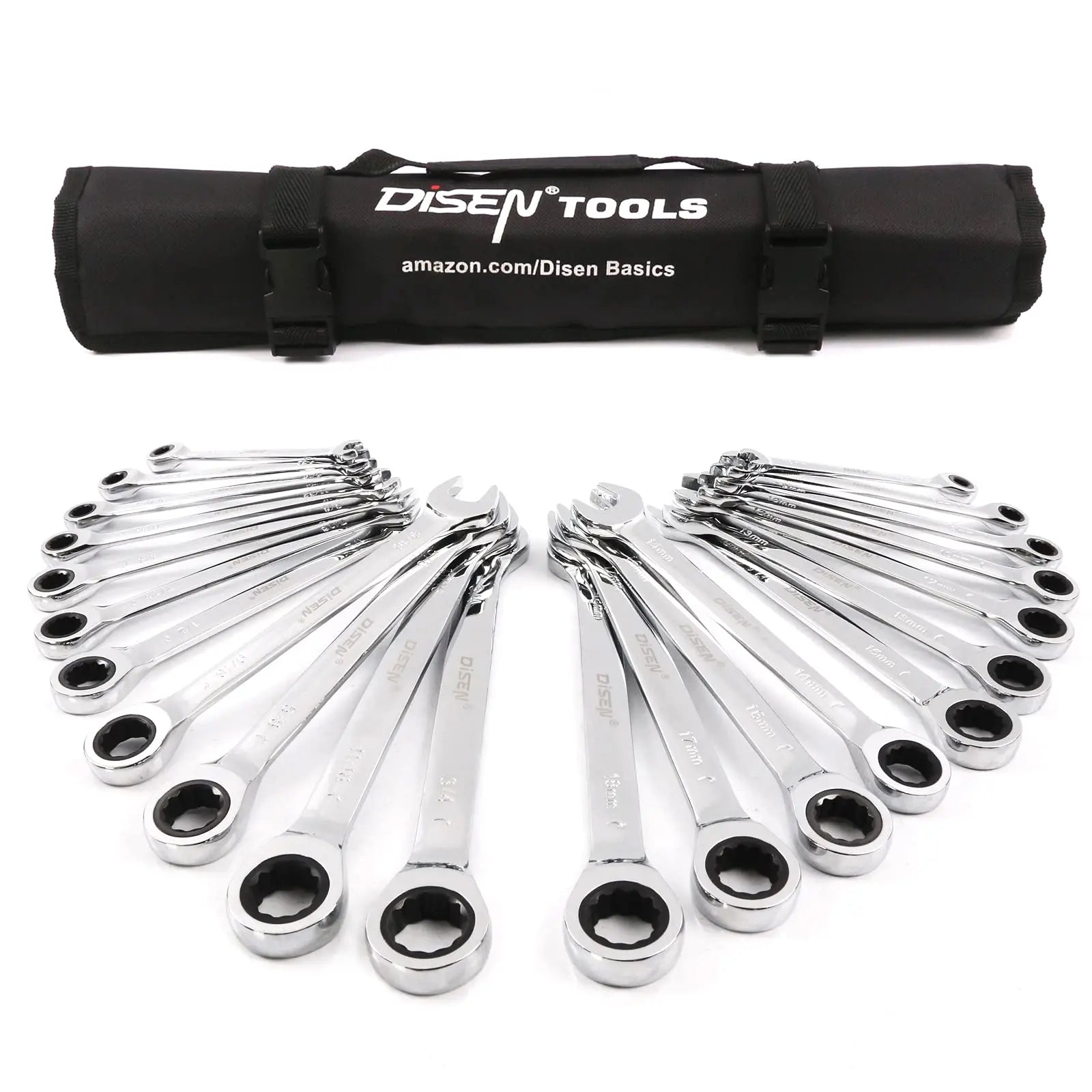 22Pcs 1/4"-1/2" and 6-18mm Fixed Head Ratcheting Box End and Opening End Wrench Ratchet Combination Spanner Tool Set