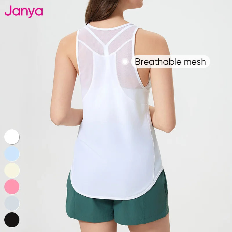 Janya Lightweight Women's Sleeveless Yoga Top Custom Logo Mesh Back Cool Fabric Sports Vest Adult Fitness Apparel
