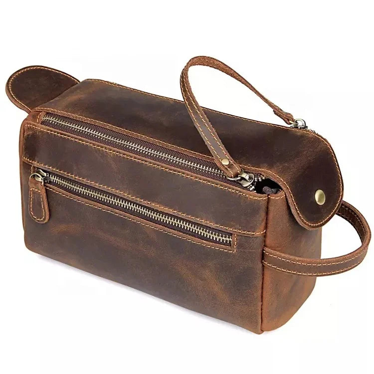 Wholesale Vintage Travel Shaving Dopp Kit Storage Bag Personalized Custom Genuine Leather Toiletry Bag for Men