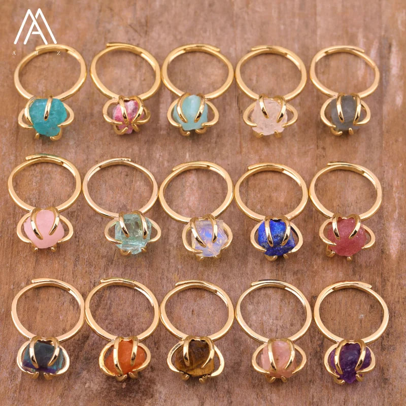 Dainty Rings Raw Gemstone Healing Crystals Ring 18K Gold Plated Classic Unisex Jewelry Amazing Jewelry Wholesale