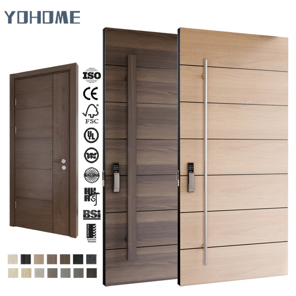China Top Manufacture Hot Selling Solid Wood House Doors Exterior Oak Wooden Solid Timber Plank Entry Front Doors