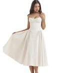 Summer Vintage Women Casual Dress Strap Pleated Dress