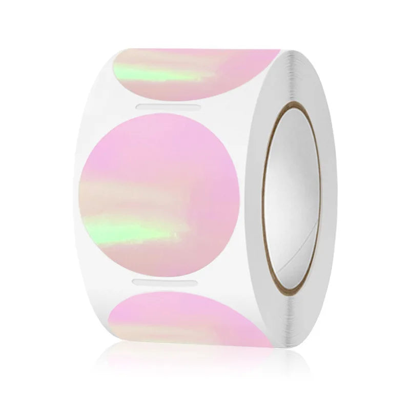 Custom Direct Thermal Adhesive Sticker 2 Inch Round Pink Holographic Waterproof Vinyl PET Thermal Labels
