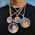 NUOYA Custom Picture Pendant Women Hip Hop Iced Diamond Micro Inlaid Zircon Circle Memory Pendant Necklace for Men Women Gifts