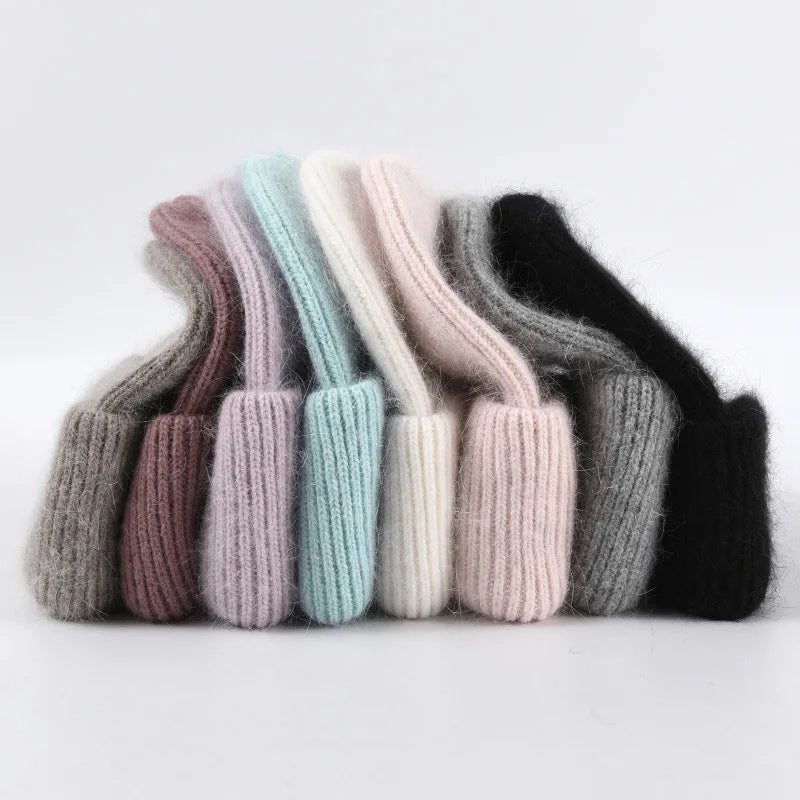 Wholesale in Stock New Autumn Winter Knitted Hat Women Lady Unisex Plush Thick Warm Blank Angora Rabbit Beanie Hats MegaBDM