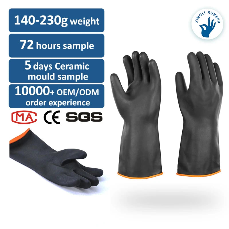 35CM EN388 Latex De Guante Chemical Resistant Protective Industrial Safety Rubber Gloves