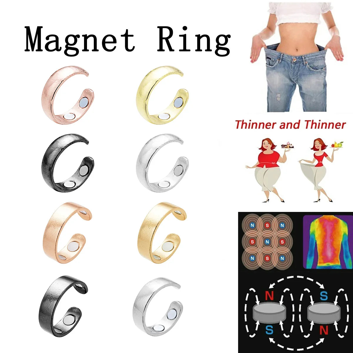 2025 Hot Deals Magnetic Lymphatic Drainage Therapeutic Magnetic Ring Rose Gold Four Magnets Health Ring for Women Men