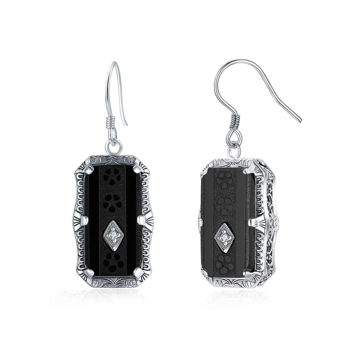 Natural Agate Real 925 Silver Earrings Wholesale Fine Jewelry Vintage Black Onyx Earrings Women Drop Earrings