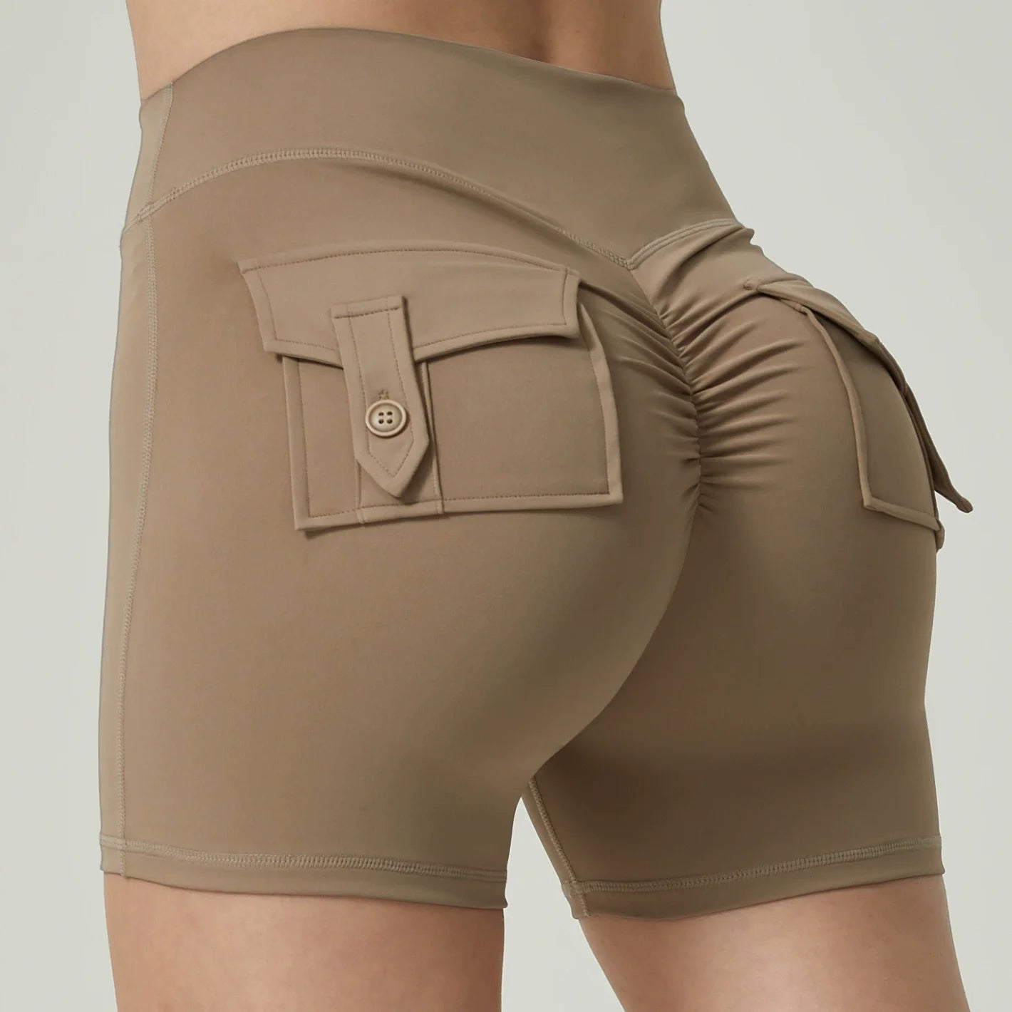 High Waist  Tight Athletic Biker Pants Workout Running  Gym Sports Yoga Shorts With Pocket