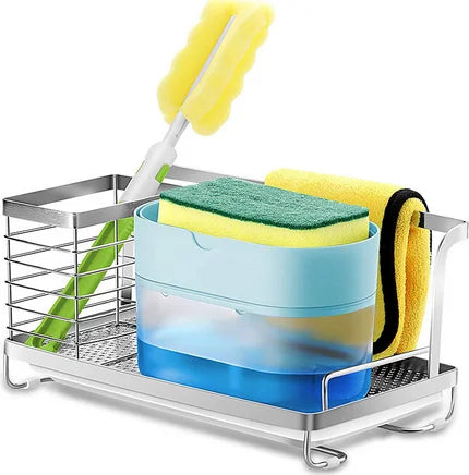 Stainless Steel Standing Kitchen Sink Organizer Shelf Caddy Soap Sponge Drain Rack Holder Storage Rack for Countertops Cabinets