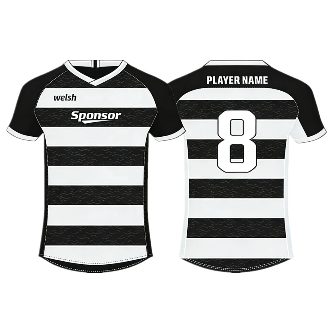 Polyester Breathable Plus Size Sublimation Black Stripe Rugby Jersey Shirt with Customized Logo for New Zealand