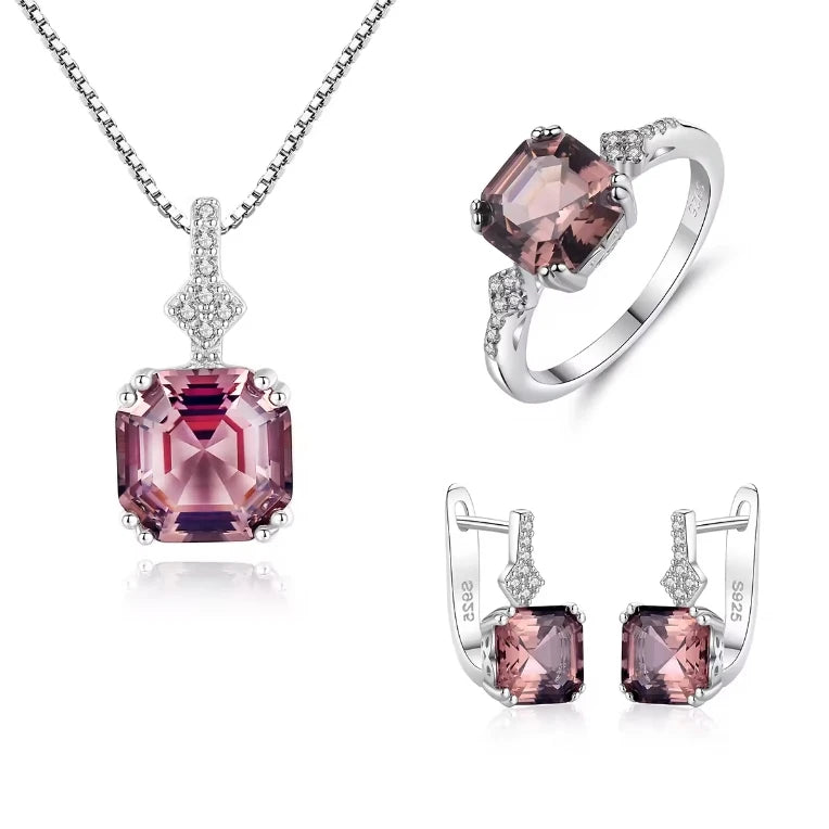 Daidan 925 Silver Fine White Morganite Square Cubic Zirconia Luxury Jewelry Sets for Women