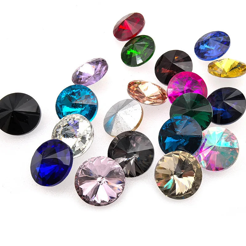 Customized 8mm 12mm 14mm Round Diamonds Glass Rhinestones Pointback Strass for Clothing Shoes Bags-Versatile