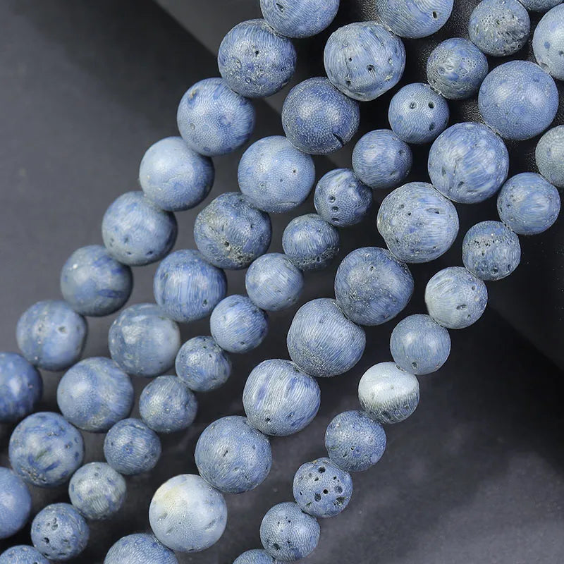 Natural Round Blue Coral Loose Beads Organic Gemstone Bead Strand for Jewelry Making 4 6 8 10 12mm Length 38CM