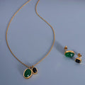 Irregular Green Agate Luxury Pendant 18K Gold Plated Stainless Steel Jewelry Choker Necklace and Earring Set for Women
