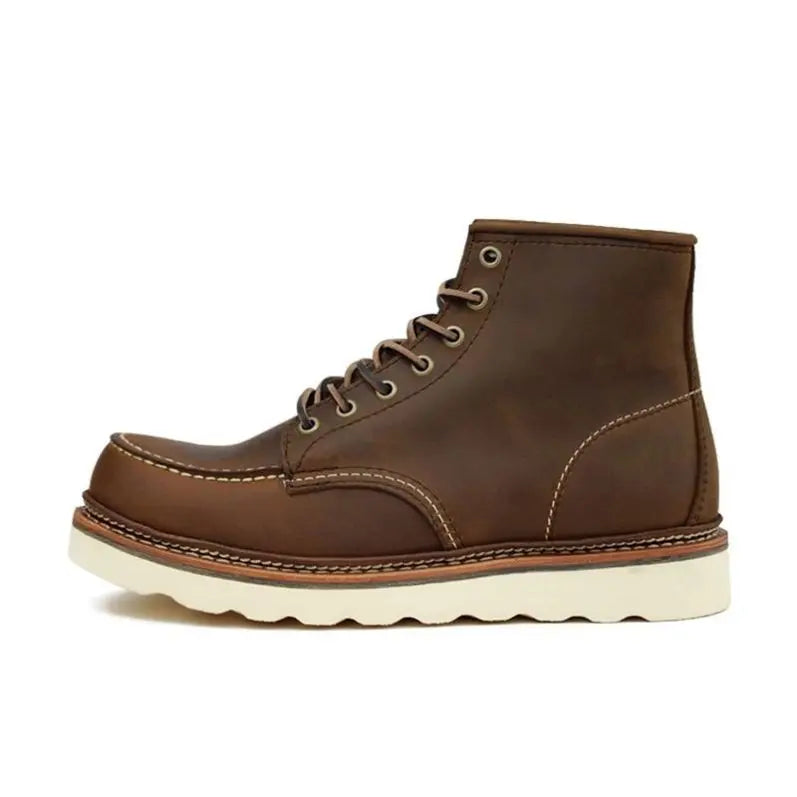 Goodyear Men's Winter Square Toe Chukka Boots Genuine Leather Western Desert Ankle Height Increasing EVA Lace-Up Closure