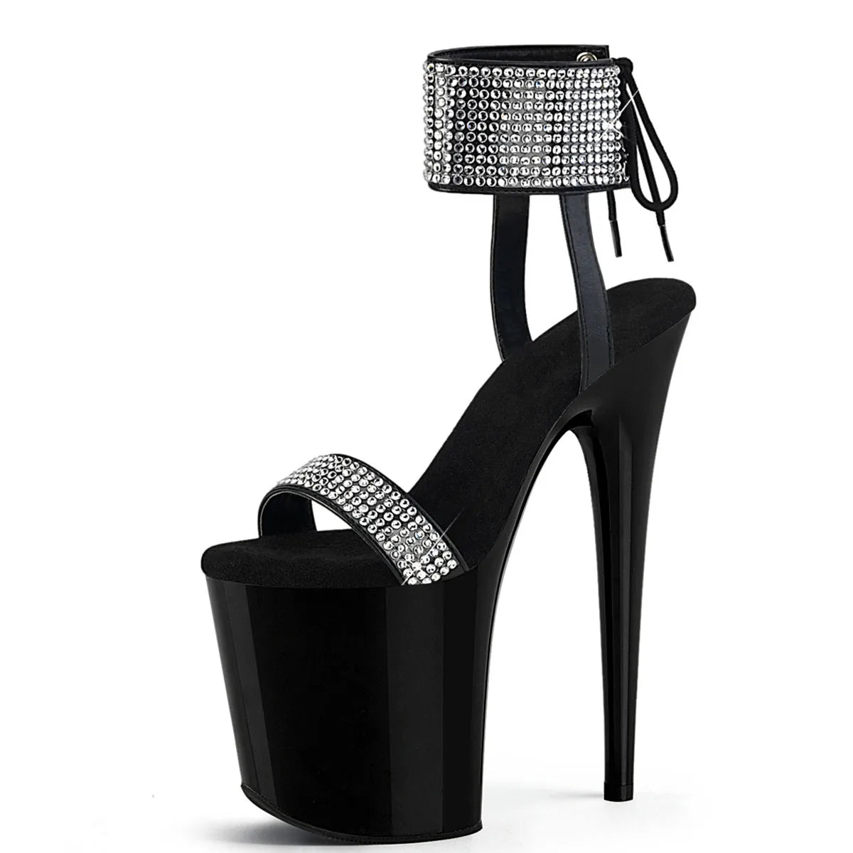 Open Toe Rhinestone Thin Heels 20cm Exotic Dancer Gothic 8Inch Retro Sexy Fetish Platform Sandals Women's Party Shoes Pole Dance