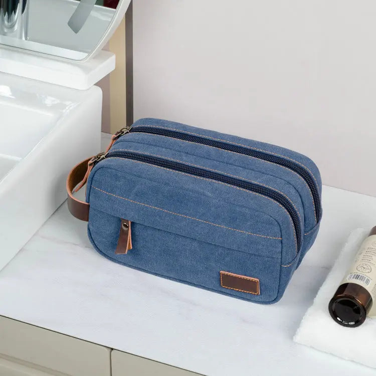 Vintage Canvas Cotton Large Travel Toiletry Bag Pouch Box Case Luxury Double Zipper Portable Makeup Cosmetic Bag for Men Women
