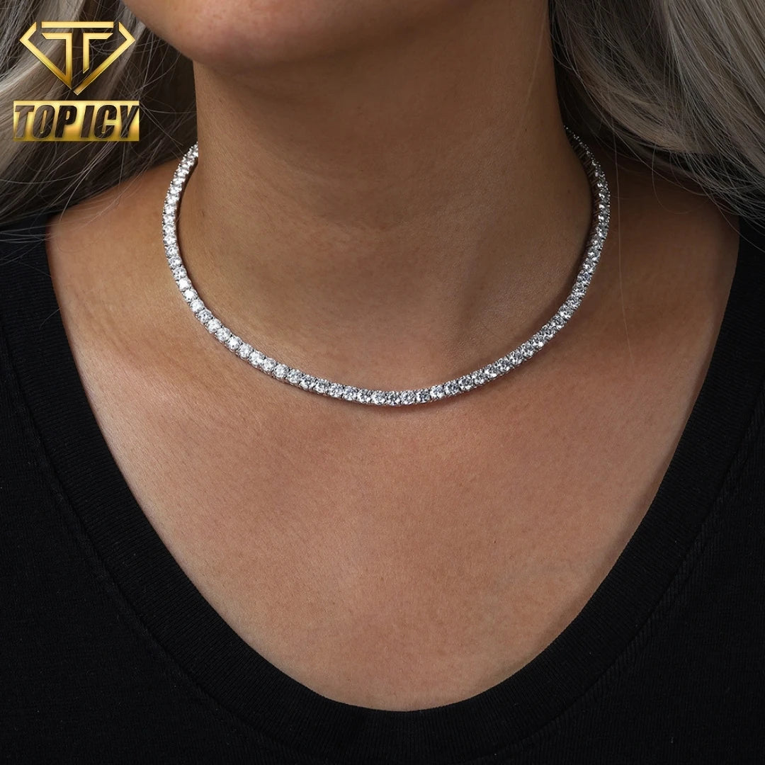 Hot Sale Men Iced Out 925 Silver Gold Plated Hip Hop Tennis Chain Spring Clasp VVS D Moissanite Necklace