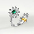 Luxury Magic Dancing Rings Zircon Stone Open Resizable Finger 360 Degree Rotatable Rotating Charm Flower Ring Jewelry Women