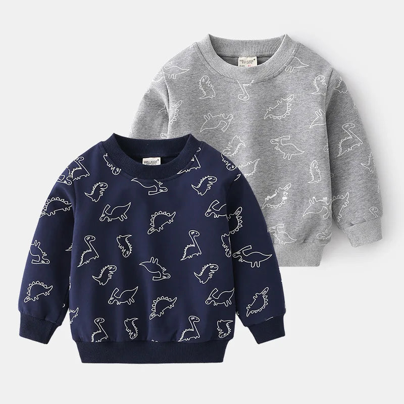 Kids Clothing Wholesale Spring Long Sleeve Cotton Print Dinosaur Pattern Casual Boy Hoodies