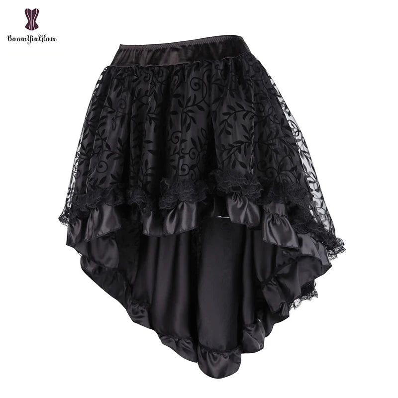 OEM & ODM Acceptable Women's Steampunk Gothic Costume Vintage Multi-Layered Asymmetrical Floral Chiffon Skirt Plus Size XXXXXXL
