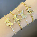 Fashion Women Jewelry Gold Plated Zircon Butterfly Bracelets Adjustable Charm Bangles