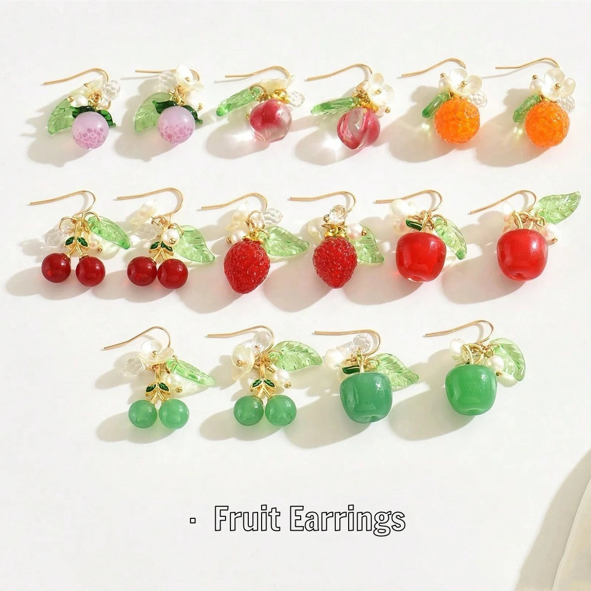 Orange Cheery Strawberry Glass Beads Fruit Cute Dangling Drop Earrings Girls Handmade Bowtie Fruits Women Party Wholesale