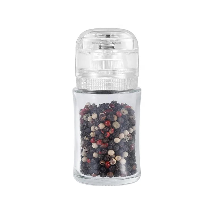HOT Selling 3-Setting S/P Transparent Ceramic Grinder Top Manual Salt and Pepper Grinder with 70ml Glass Jar Eco-Friendly