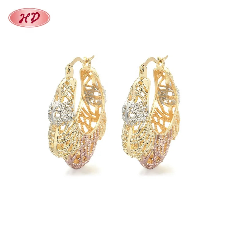 18K Laminated Gold Bisuterias Hollow Copper Alloy Hoop 18k Gold Plated Earrings Fashion Jewelry for Wholesale Earrings Women