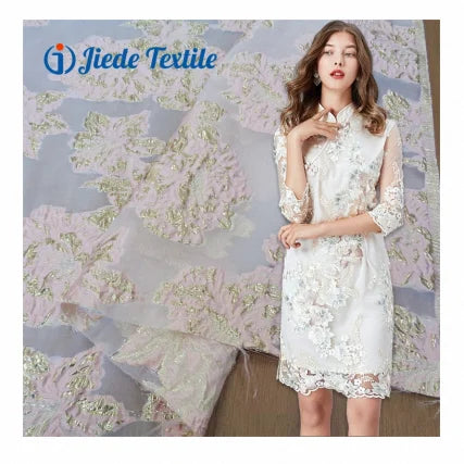 Eco-friendly Wholesale Soft Color Design Metallic Silk Bridal Flower Jacquard Organza Lurex Fabrics for Wedding Dress