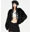 Custom Plaid Pattern V-NECK Collar Coats Winter Short Fox Fur Motorcycle Jacket with Fur Crop for Ladies